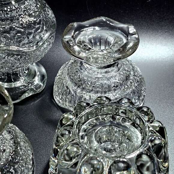 vtg assorted glass taper candleholders lot/6 wedding decor tablesettings low - Picture 5 of 9
